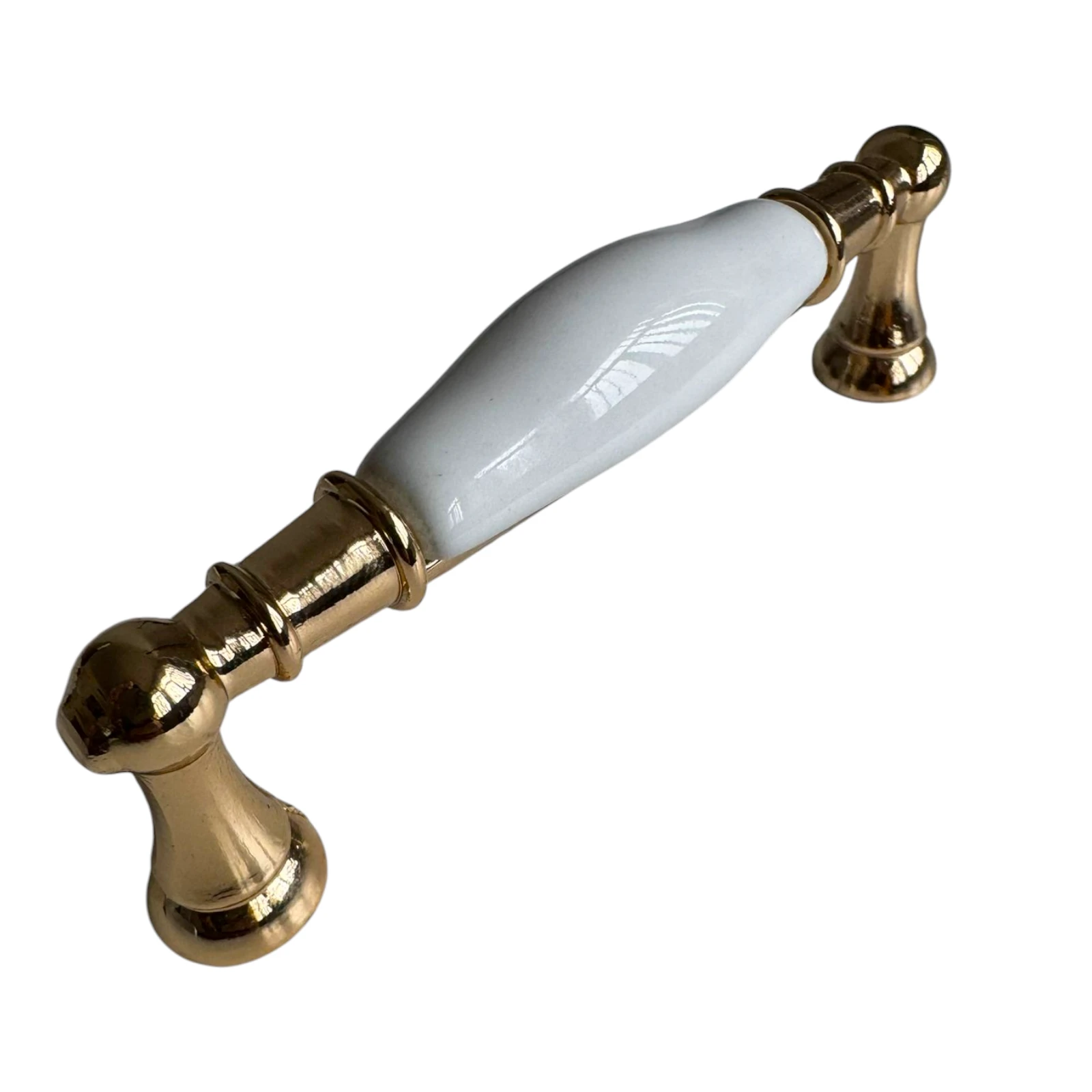 Manere pentru mobilă - Maner mobilier Vintage ceramic alb cu capete metalice - 96 mm