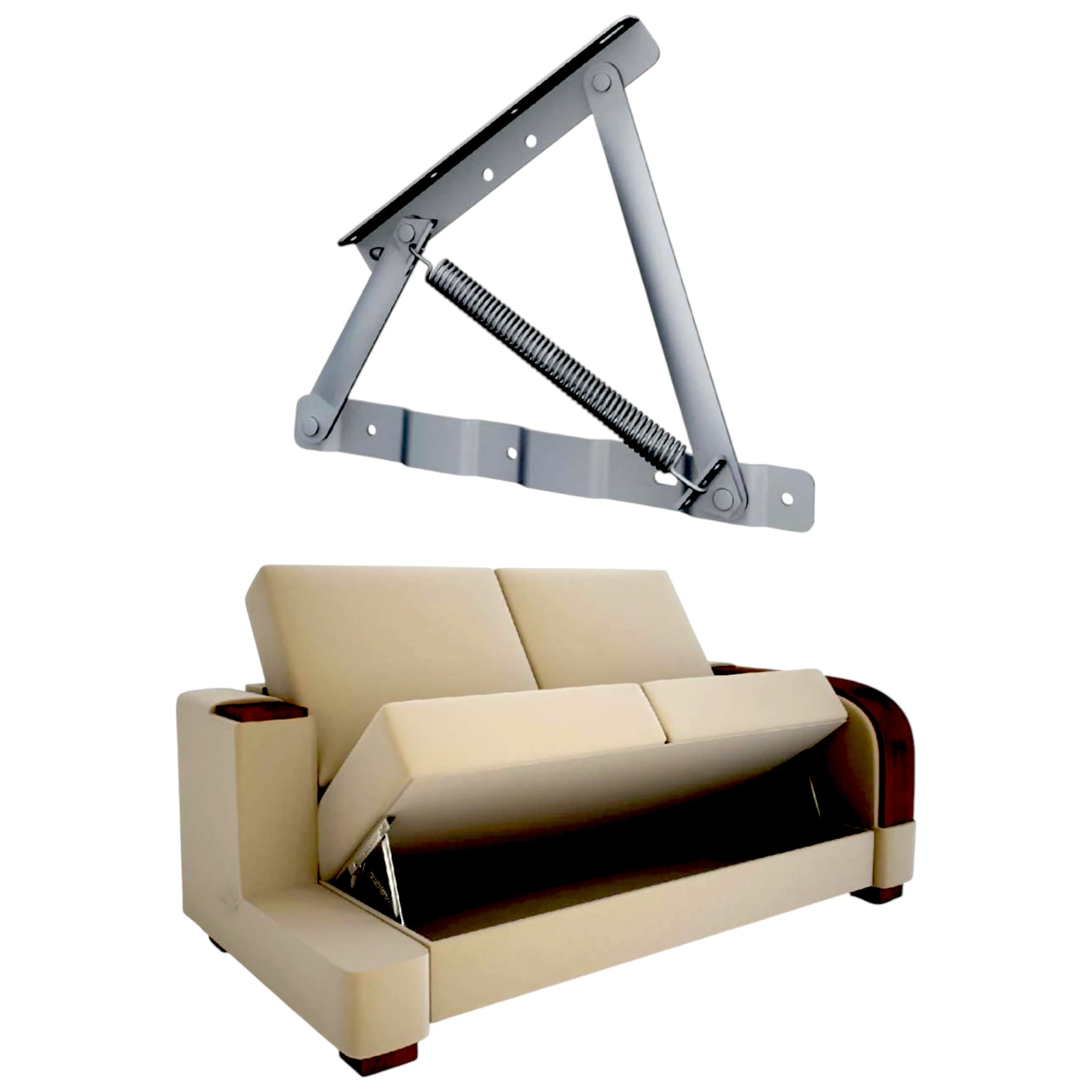 Accesorii și mecanisme pentru canapele și mobilier tapițat - Mecanism VG tip foarfecă cu arc elicoidal pentru ridicare șezut  45° colțare/canapele mari cu ladă depozitare