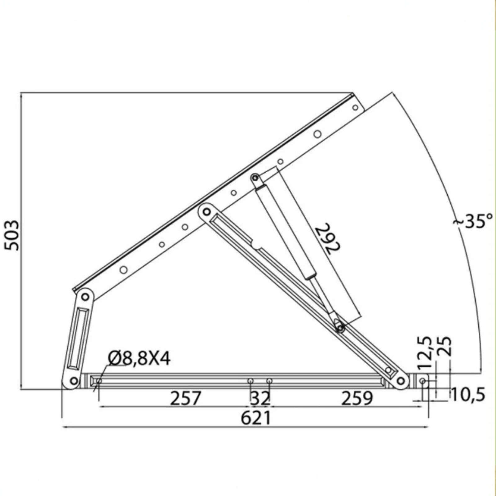 Mecanism piston gaz VG pentru pat rabatabil – ridicare verticală 35° [3]