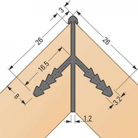 Conector de colț cu punte,  cap 3 mm pentru placă de 18 - 19 mm [1]