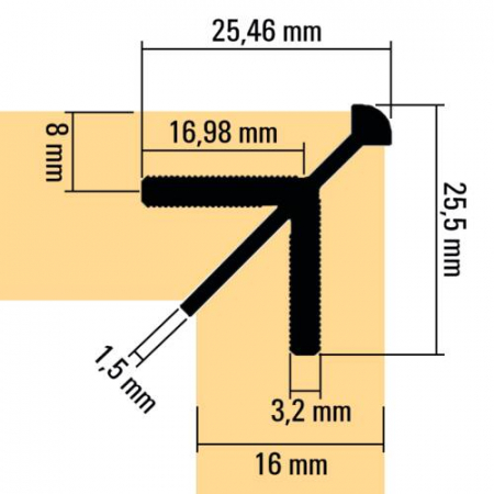 Conector de colț cu punte,  cap rotund pentru placă de 16 mm [1]