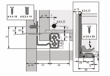 Glisiere soft close Quadro V6 extragere Totală, marca Hettich  [2]