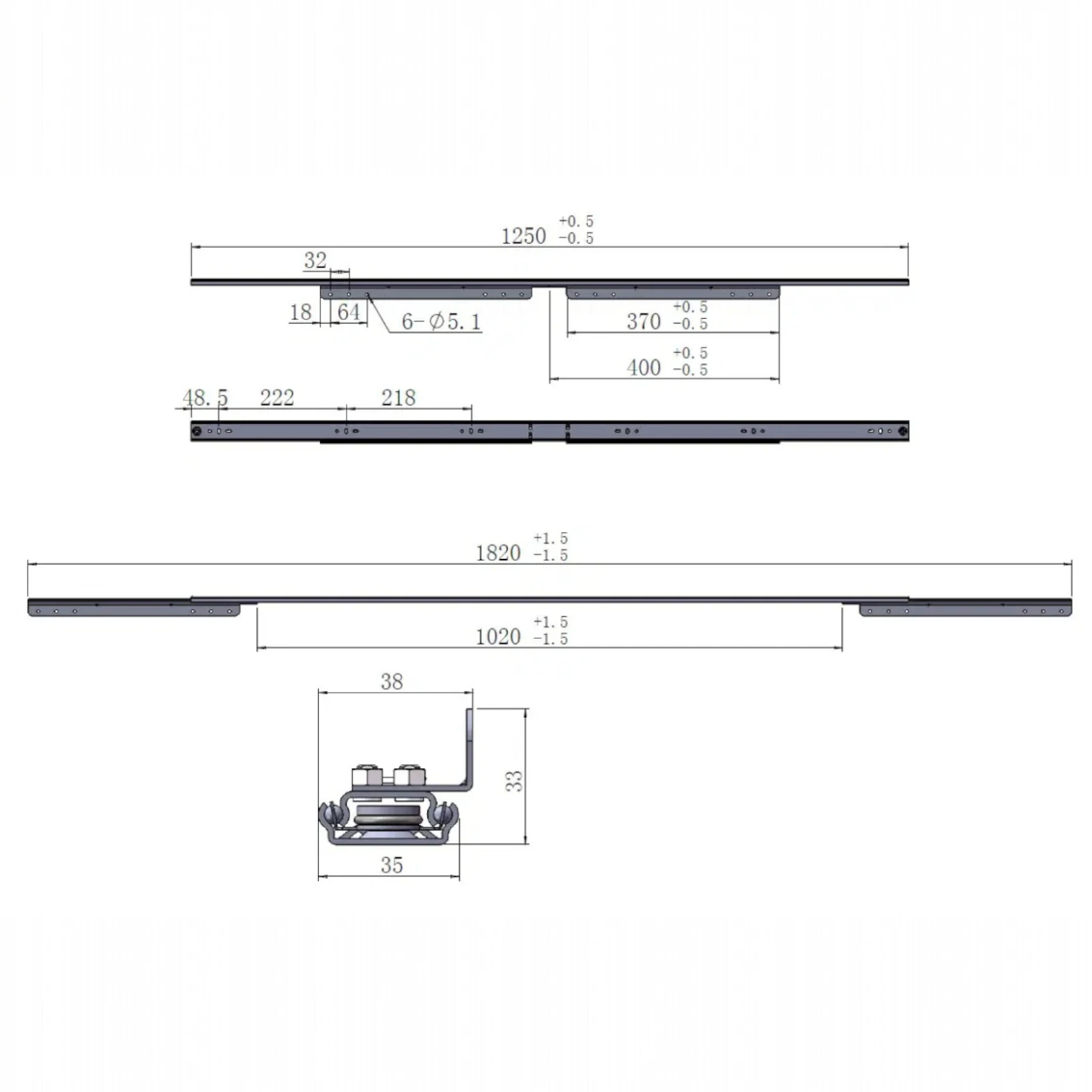 Glisiere sincron 1250 mm pentru mese [2]
