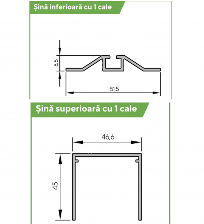 In Out Drive Wood -Sistem de glisare cu sina inferioara pentru usi din lemn - In Out Drive Wood - Șină superioară cu 1 cale de rulare