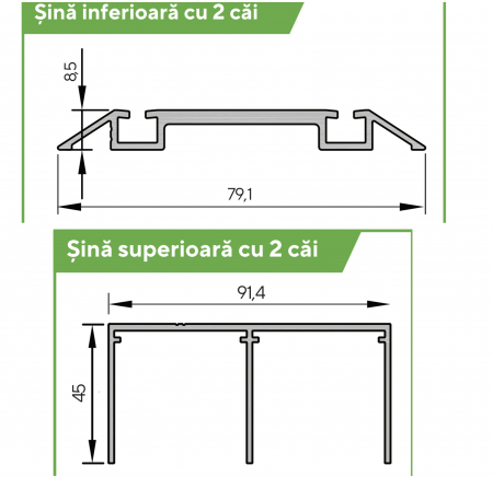 In Out Drive Wood -Sistem de glisare cu sina inferioara pentru usi din lemn - In Out Drive Wood - Șină inferioară cu 2 căi de rulare