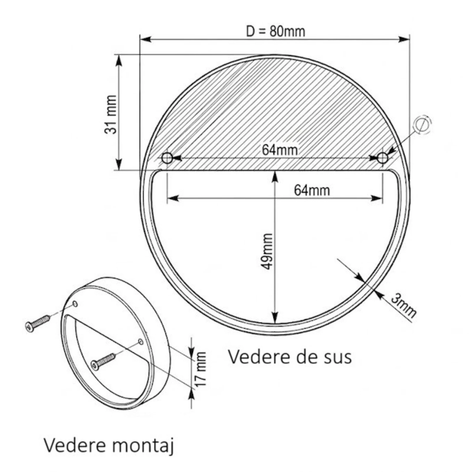 Mâner metalic Round pentru mobilier, Ø80 mm [1]