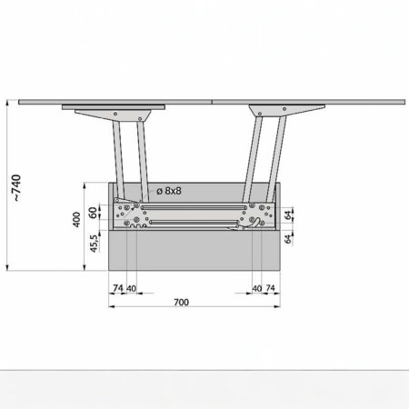 Mecanism masă rabatabilă h 400 mm transformabil h 740 mm (cu blocaj) [9]