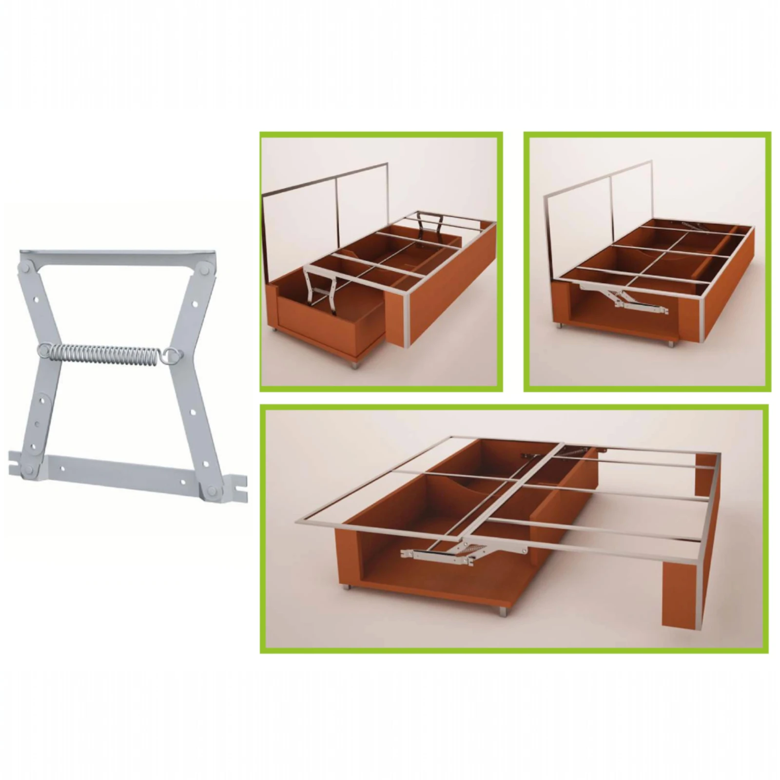 Mecanisme pentru canapele extensibile - Mecanism ridicare canapea VG tip foarfecă cu arc – pentru ladă depozitare H 279 mm / H 228 mm