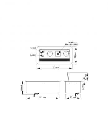 Sistemul  încorporabil Desk Inbox cu 2 prize Schuko, 1 port încărcător HDMI, 1 port încărcător RJ45, 1 port încărcător USB tip A [6]
