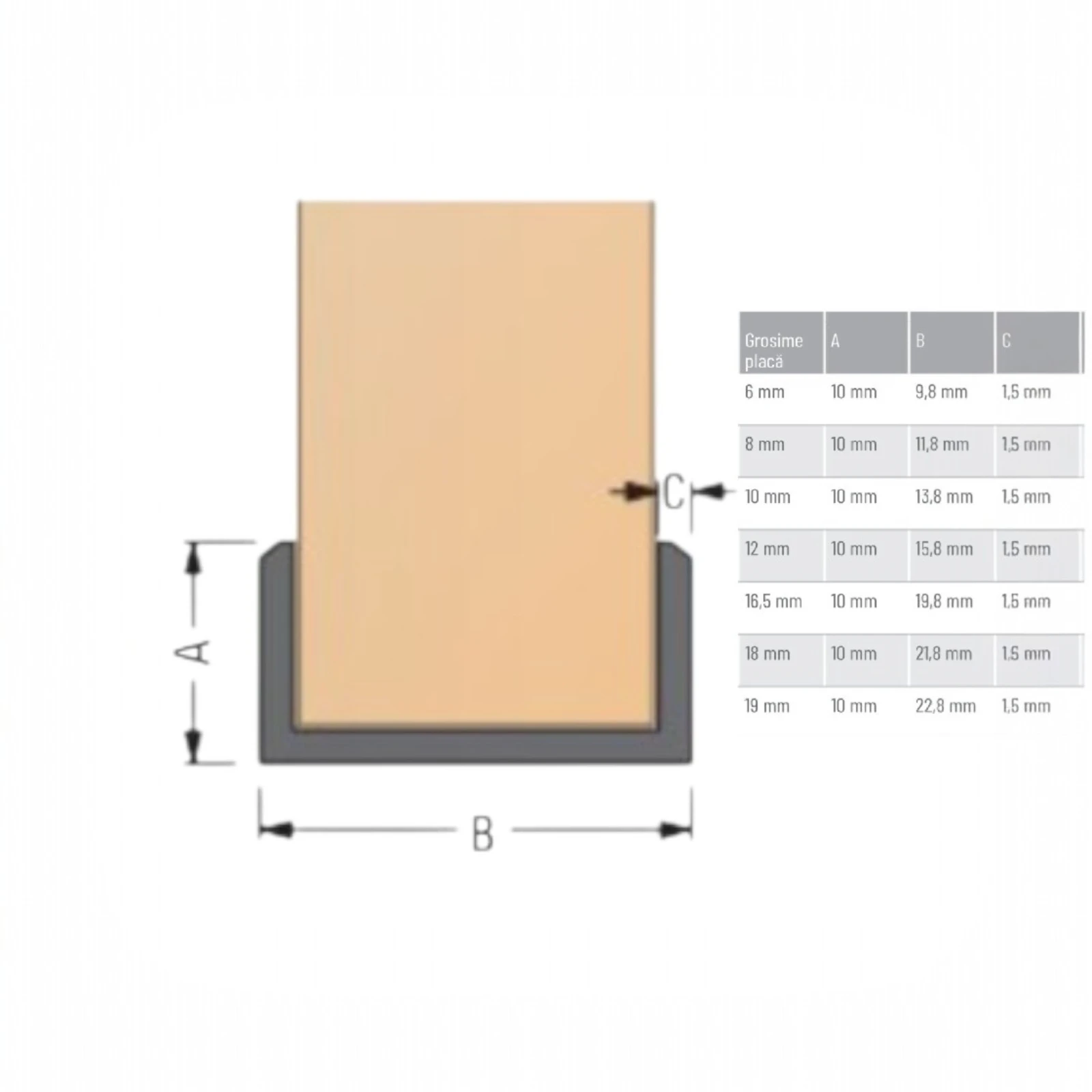 Profil aluminiu tip 'U'  -  laturi egale și margini teșite – Argintiu mat [3]