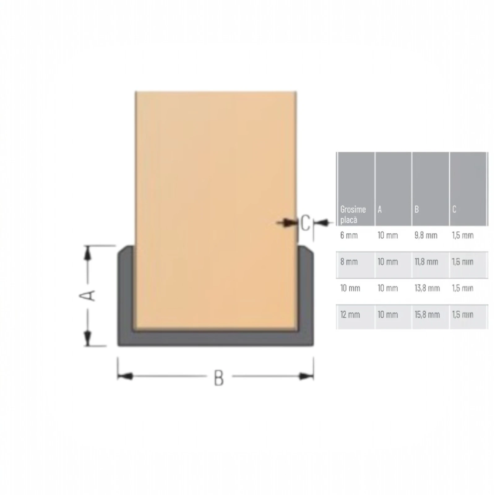 Profil aluminiu tip 'U' -  laturi egale și margini teșite – Negru mat [1]