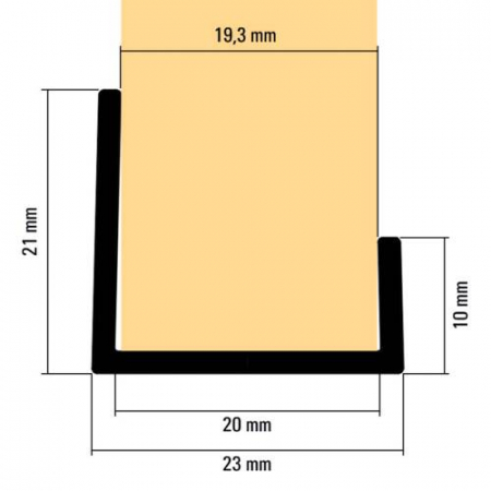 Profil aluminiu tip "U" laturi inegale- placă 19 mm [1]