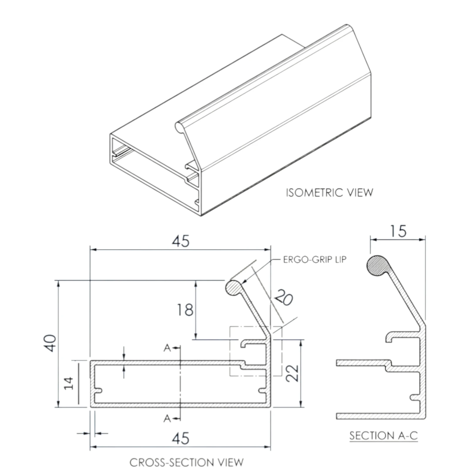 Ramă cu mâner, profil lat - finisaj Negru [1]