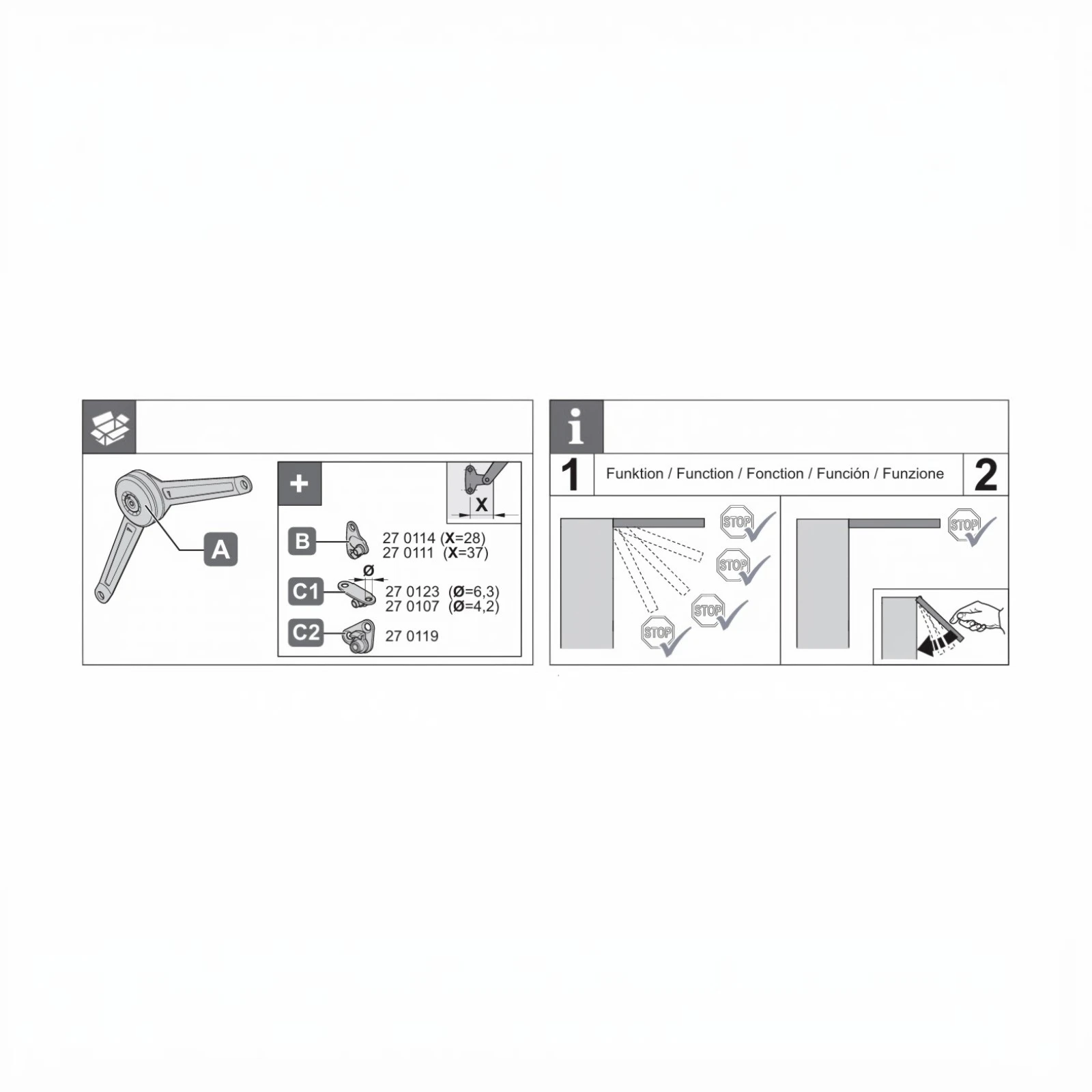 Set ridicare Kesser DUO pentru fronturi din lemn - 75°/90°/110° [1]