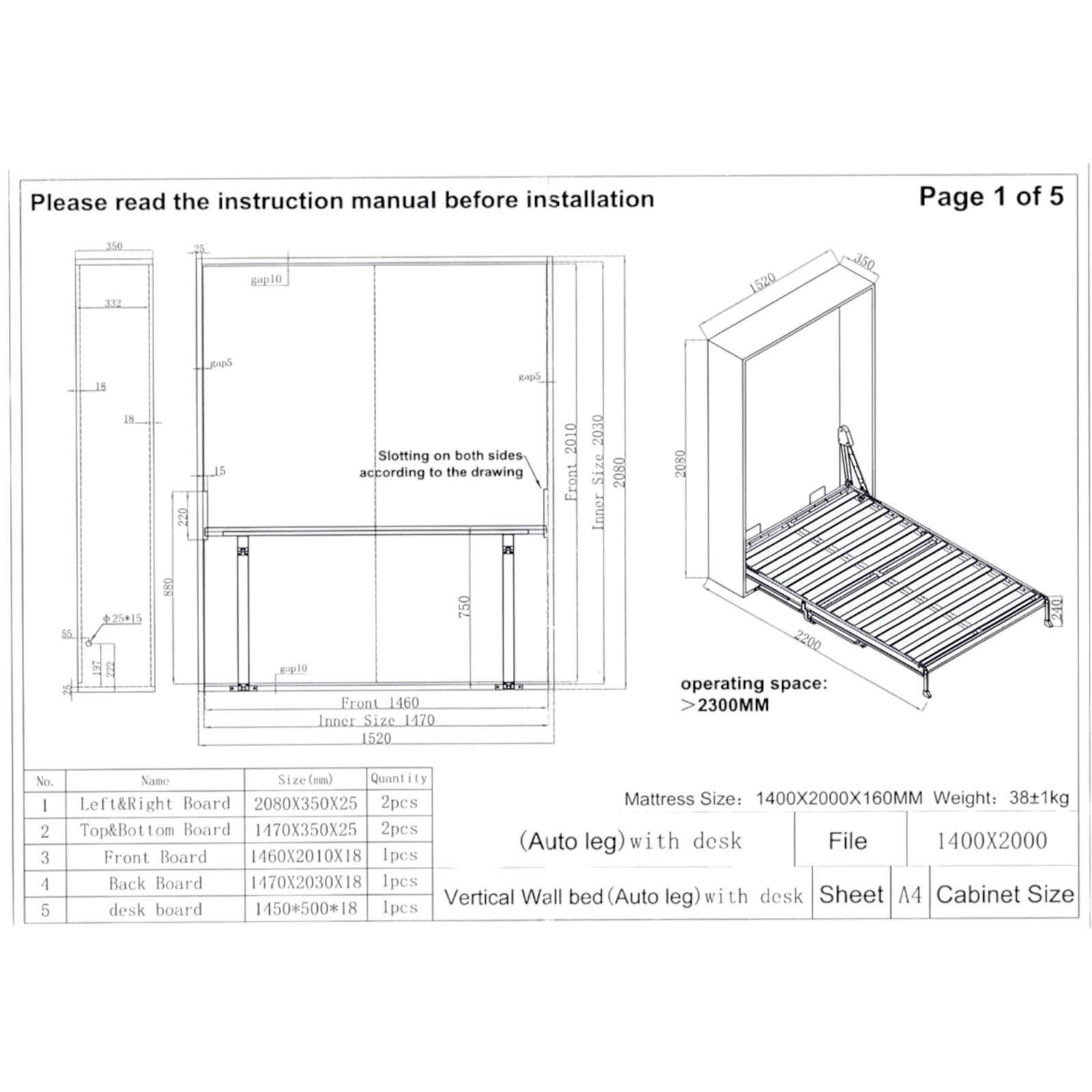 Sistem de pat rabatabil vertical, cu birou pliabil [4]