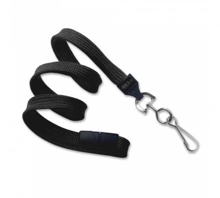 Snururi - Snur 10 mm cu carlig metalic pentru ecusoane, sistem breakaway, CardKeep, Negru
