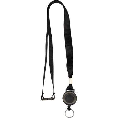 Role retractabile - Snur 15 mm cu rola retractabila, cu inel, pentru ecusoane, CardKeep, Negru