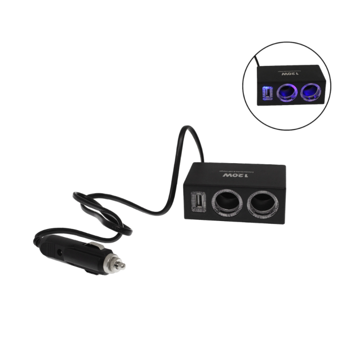 Adaptor bricheta auto cu 2 intrari LED, mufa USB Olesson 1522 [1]