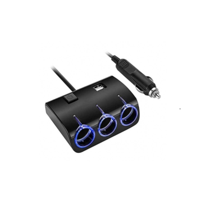 Adaptor bricheta Auto cu 3 intrari LED + 2xUSB, buton On/Off, 12-24V [1]