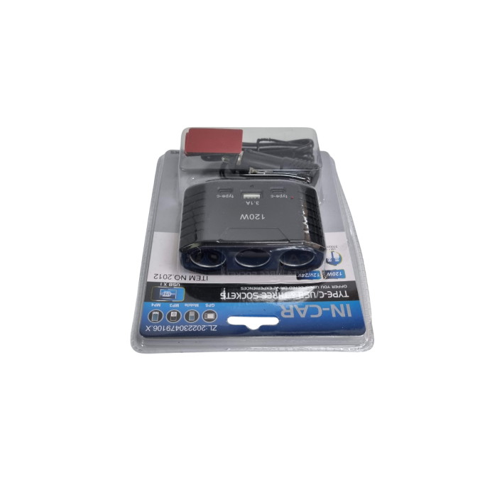 Adaptor bricheta auto cu 3 intrari, 2 PD-Type C, 1 USB 3.1A Olesson 2012 120W [2]