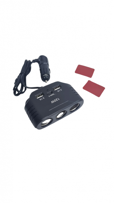 Adaptor priza auto 3 CAI cu 2 USB si 1 PD 120W 12-24V [4]