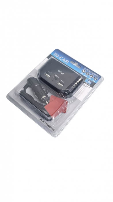 Adaptor priza auto 3 CAI cu 2 USB si 1 PD 120W 12-24V [3]