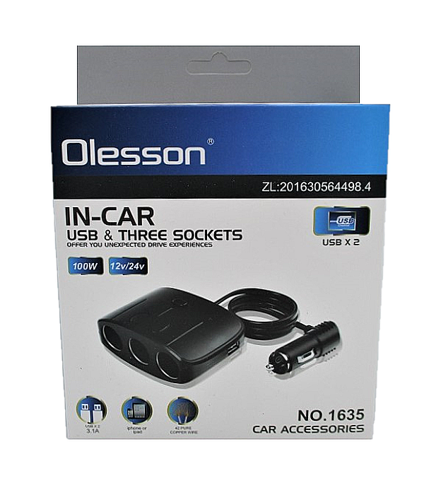 Adaptor priza auto 3 cai cu USB 100W Olesson 1635 [3]