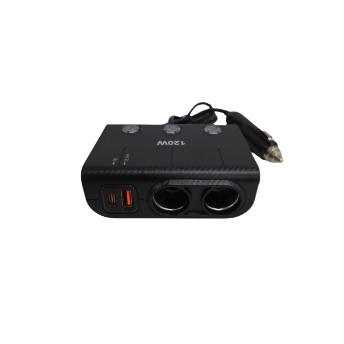 Adaptor bricheta auto triplu 120W cu intrerupatoare LED USB QC PD 12V 24V [2]