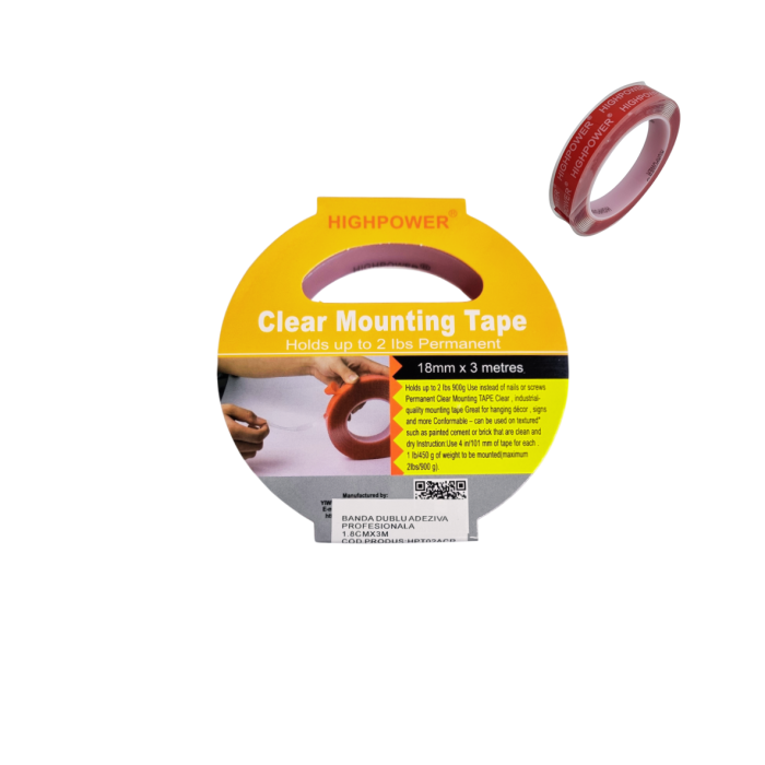 Bandă Dublu Adezivă Transparentă HIGHPOWER, 18 mm x 3 m Ultra-Rezistentă [1]