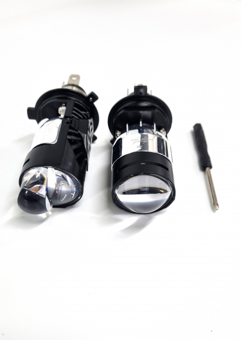 Becuri Led H4 cu Lupe pentru faruri, cu 2 Faze, 5700K 12-24V [4]
