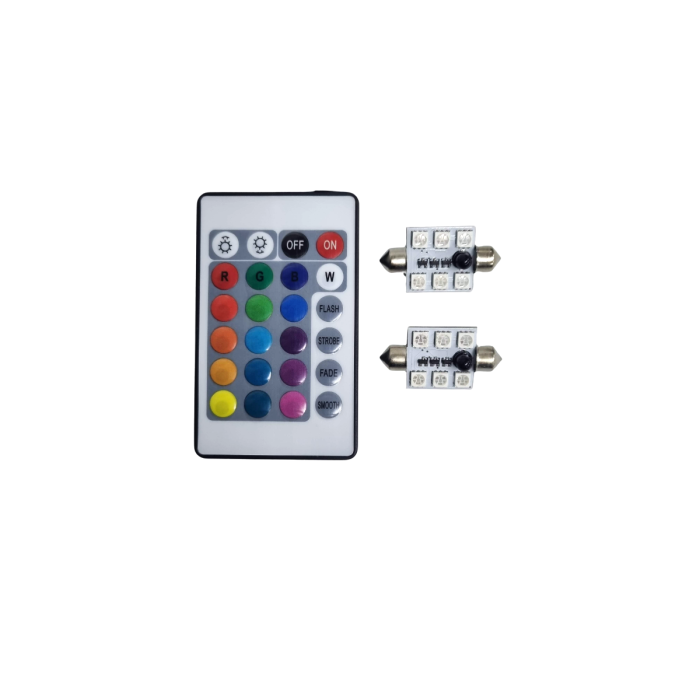 Becuri Sofit LED 6 SMD RGB cu telecomanda, Canbus 39 MM 12V [1]