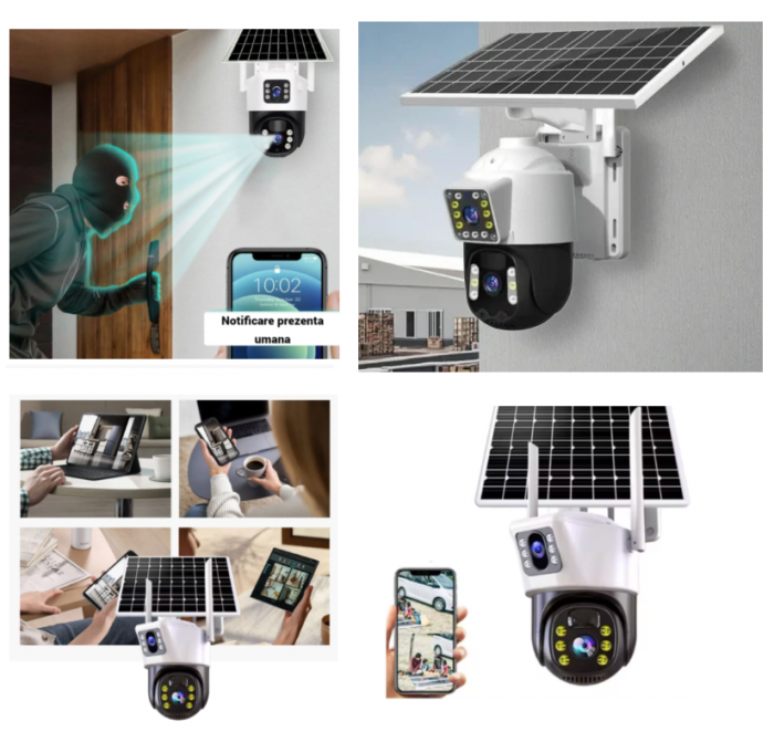 Camera Supraveghere WiFi cu Lentila Duala, Panou Solar, Alarma Miscare, Microfon, Viziune Nocturna V380 + CADOU Card MicroSD [2]
