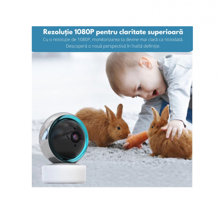 Camera WiFi, BABY MONITOR, Audio-Video 360º FULL HD 1080P + CADOU Oglinda Auto Supraveghere Bebe [7]