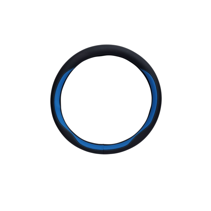 Husa Volan Auto din piele ecologica, Negru & Albastru, Universală 37–39 cm [1]