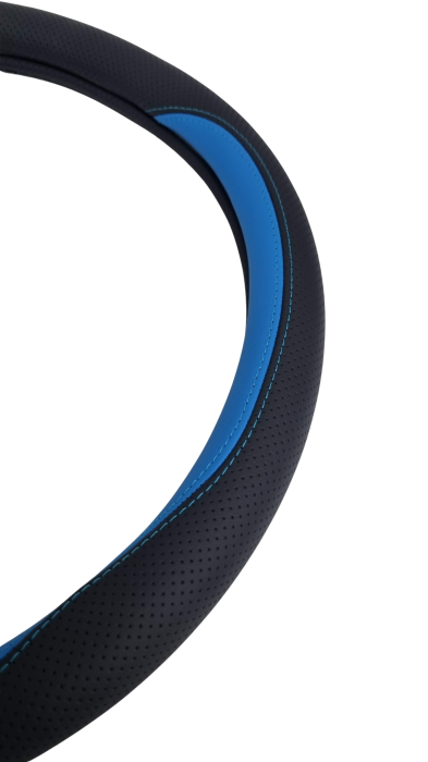 Husa Volan Auto din piele ecologica, Negru & Albastru, Universală 37–39 cm [2]