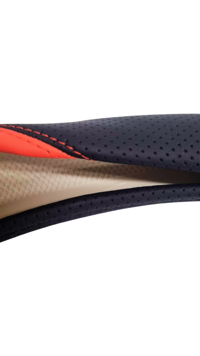 Husa Volan Auto din piele ecologica, Negru & Rosu, Universală 37–39 cm [3]