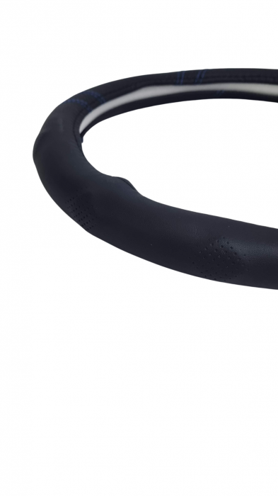 Husa volan din piele ecologica 37-39 cm Profil Sport Cusatura Albastra [2]