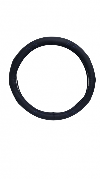 Husa volan din piele ecologica 37-39 cm Profil Sport Cusatura Albastra [3]