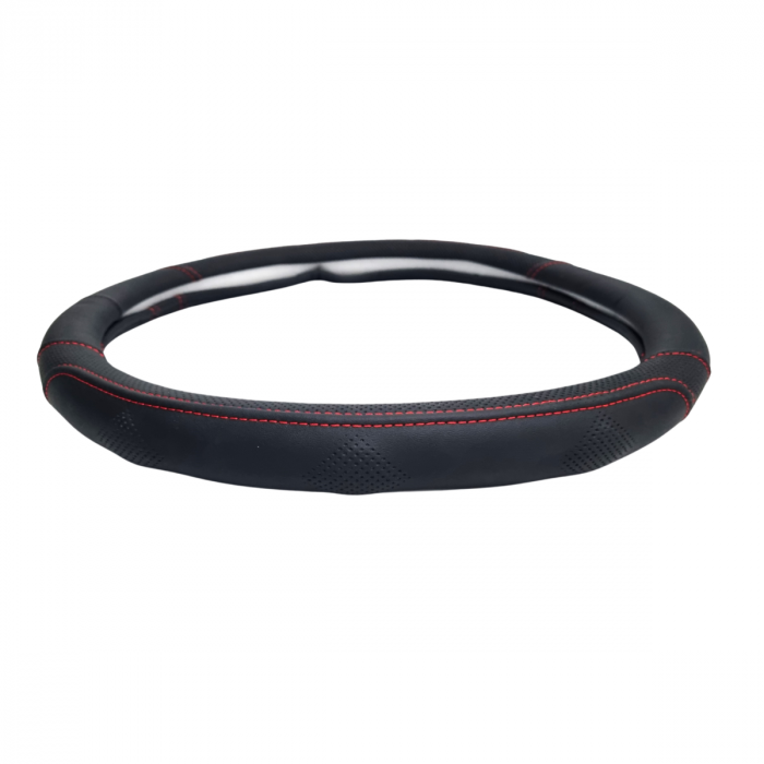 Husa volan din piele ecologica 37-39 cm Profil Sport Cusatura Rosie [2]