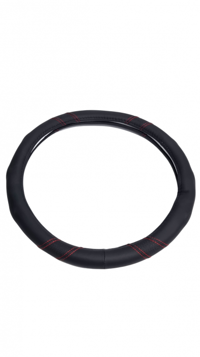 Husa volan din piele ecologica 37-39 cm Profil Sport Cusatura Rosie [3]