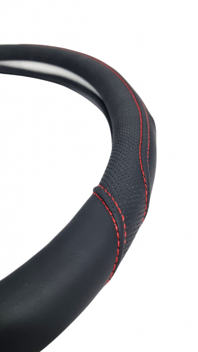 Husa volan din piele ecologica 37-39 cm Profil Sport Cusatura Rosie [4]