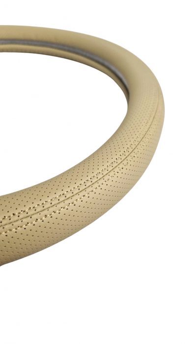 Husa volan Piele Calitate Premium Bej Perforat 37-39cm [3]