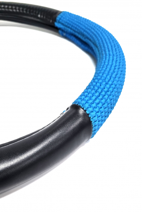 Husa volan piele ecologica 37-39cm Albastru_Negru [2]