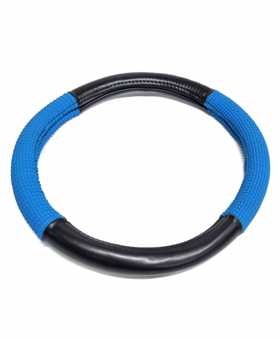 Husa volan piele ecologica 37-39cm Albastru_Negru [3]