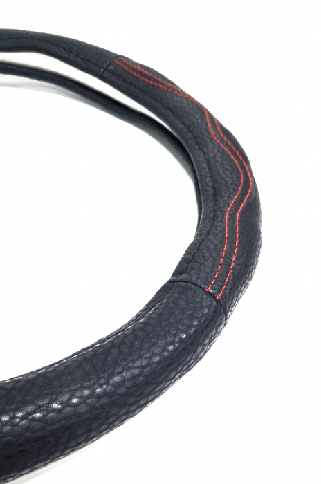 Husa volan piele ecologica 37-39cm Negru_Cusatura [2]