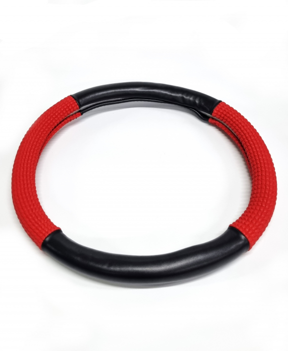 Husa volan piele ecologica 37-39cm Rosu_Negru [3]