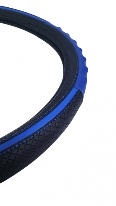 Husa volan Piele Ecologica cu Silicon Albastru 37-39cm [2]