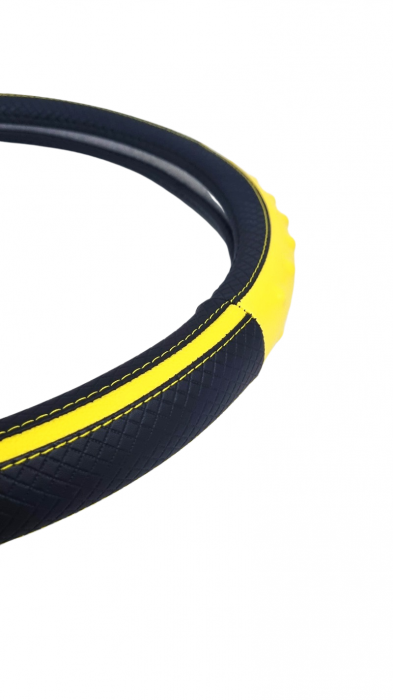 Husa volan Piele Ecologica cu Silicon Galben 37-39cm [2]