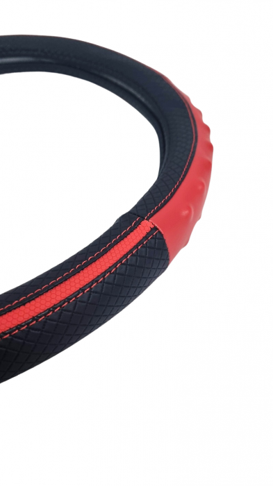 Husa volan Piele Ecologica cu Silicon Rosu 37-39cm [2]