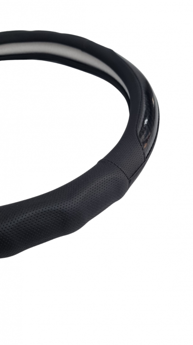 Husa volan piele ecologica insertie Carbon Negru 37-39cm [2]